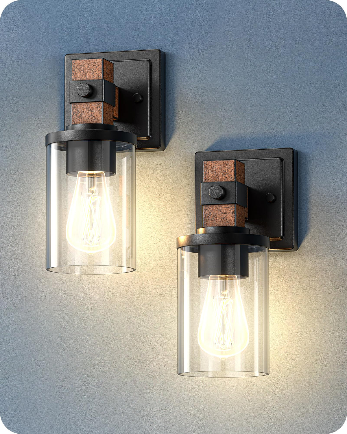 EDISHINE wall sconce with farmhouse wood and glass glow enhances hallway ambience.