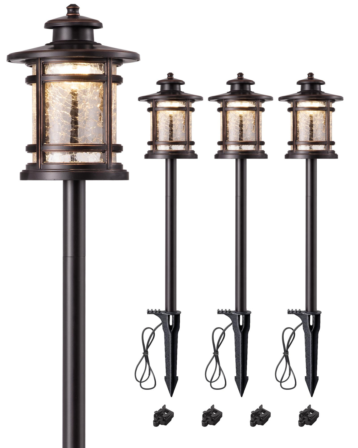 EDISHINE wired path light with bronze finish and ripple glass for warm outdoor ambiance