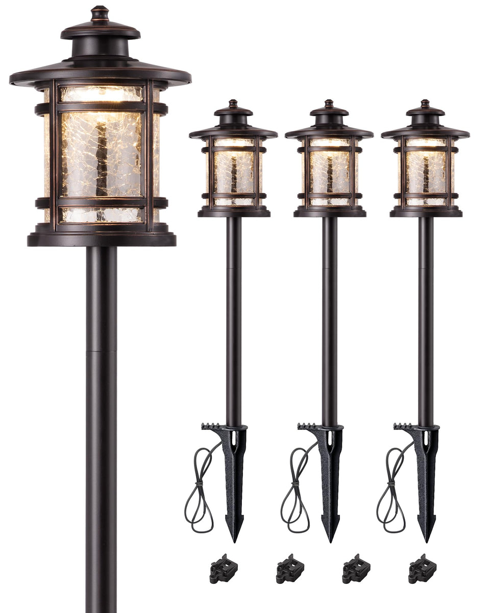 EDISHINE wired path light with bronze finish and ripple glass for warm outdoor ambiance