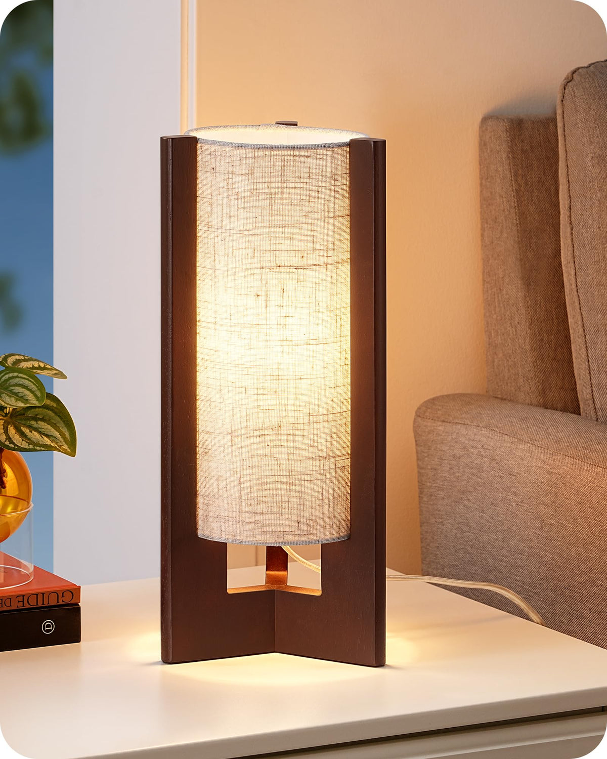 EDISHINE wood table lamp base provides stable bedside support