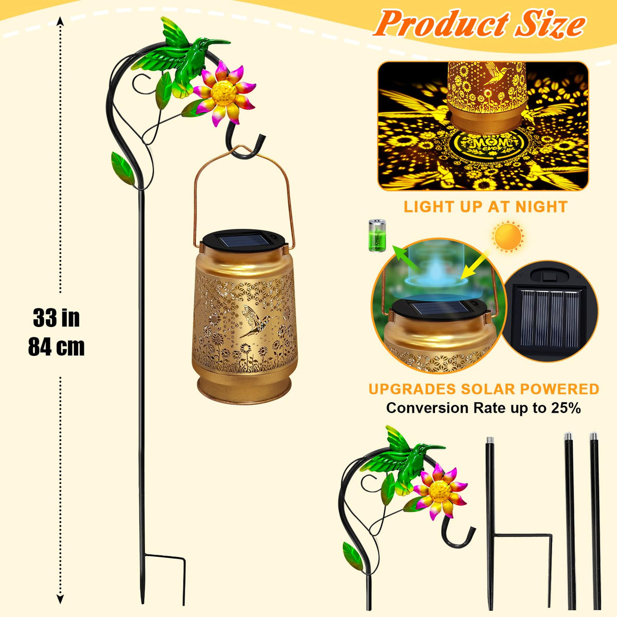 EDOF 33-inch shepherd hook elevates the lantern for easy outdoor hanging.