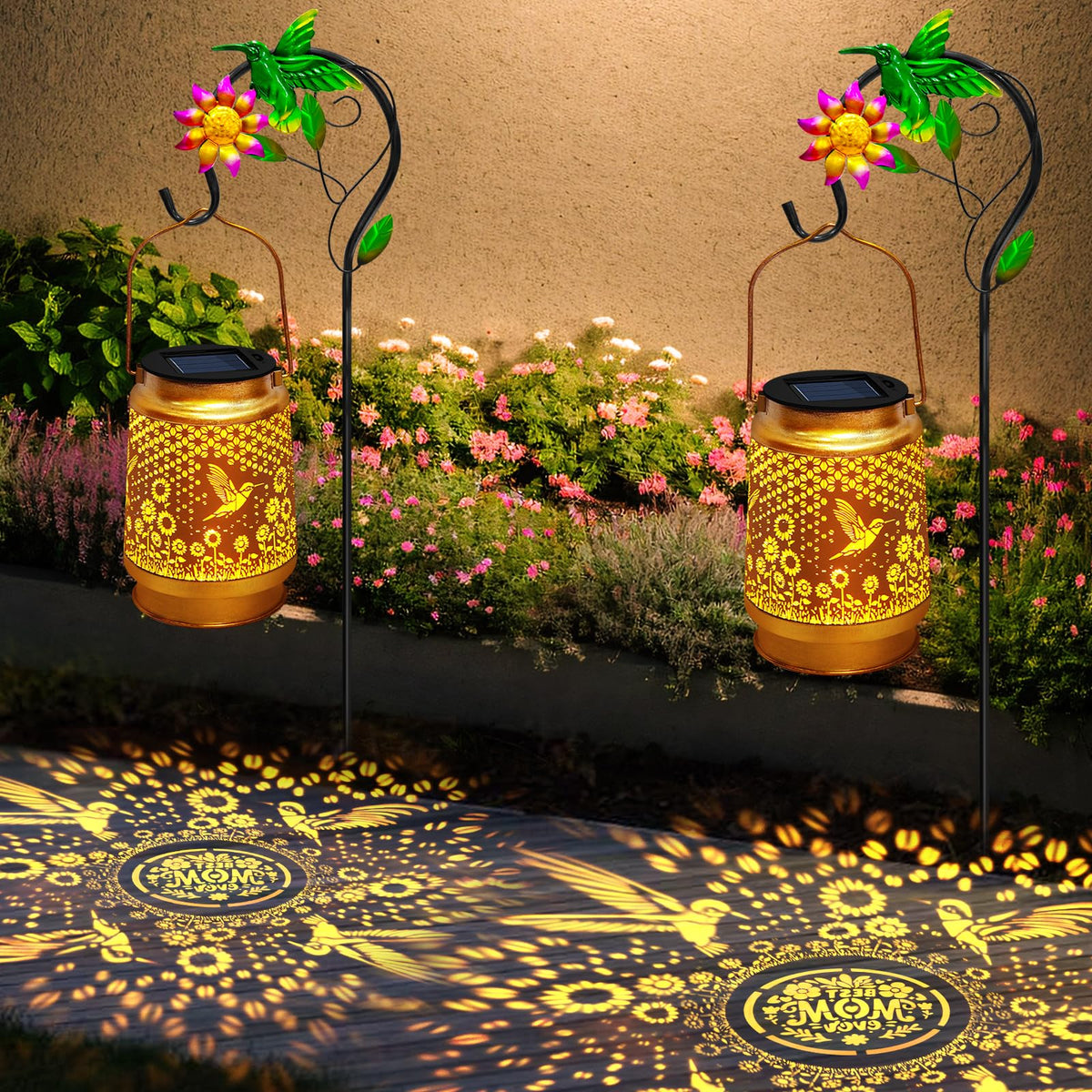 EDOF retro gold copper hummingbird lantern adds elegant touch to patios.