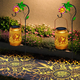 EDOF retro gold copper hummingbird lantern adds elegant touch to patios.