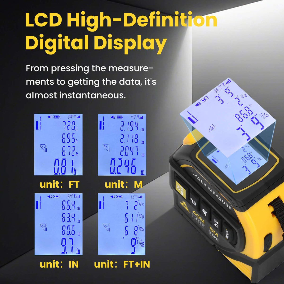 Edovaf 4-in-1 laser tape measure crosshairs for precise targeting.