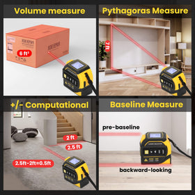 Edovaf 4-in-1 laser tape measure LCD display aids fast readings in any light.