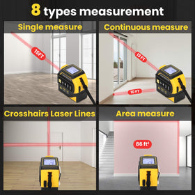 Edovaf 4-in-1 laser tape measure extended tape demonstrates long-range accuracy.