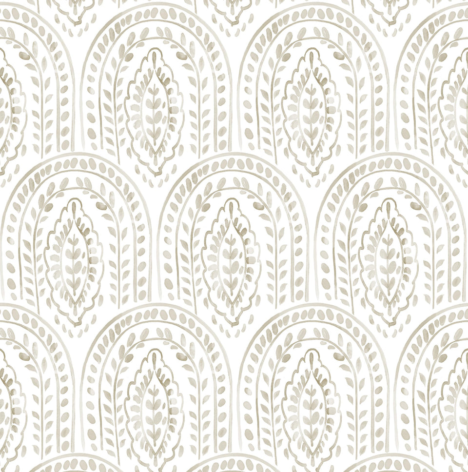 EeeComing boho peel-and-stick wallpaper pattern featuring leaves and arches for a stylish accent.