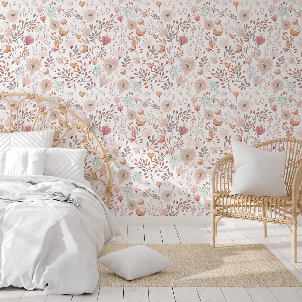 Eedvrko boho pink floral wallpaper for walls adds bright texture.