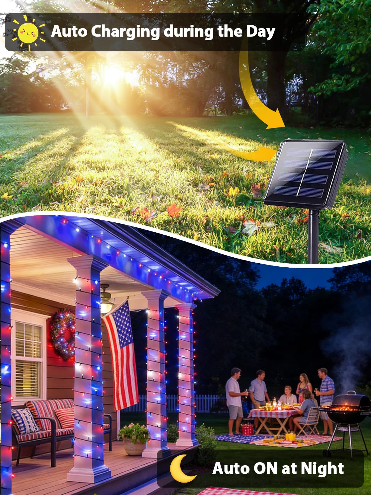 EEW patriotic solar tree lights IP65 waterproof for garden or patio use