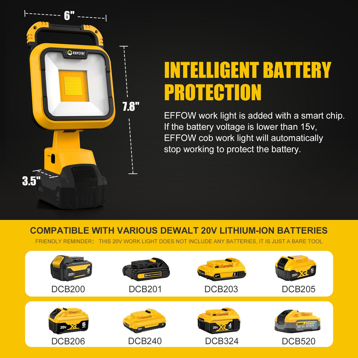 EEFOW work light featuring extendable handle to boost portability.
