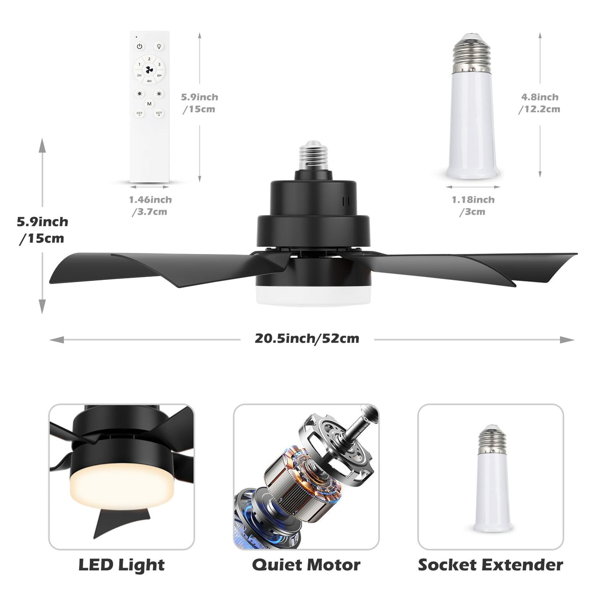 In a living room setup, the EEK fan light fits nicely