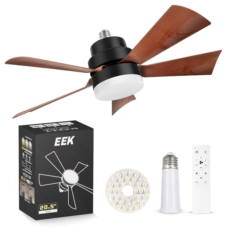 EEK socket fan light with 3-in-1 design for lighting and airflow
