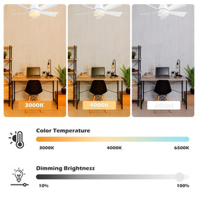 EEK socket fan light 3000K-6500K brightness range for warm to daylight tones.