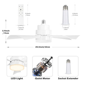 EEK socket fan light 5 blades, 20.5-inch span for stronger circulating breeze.