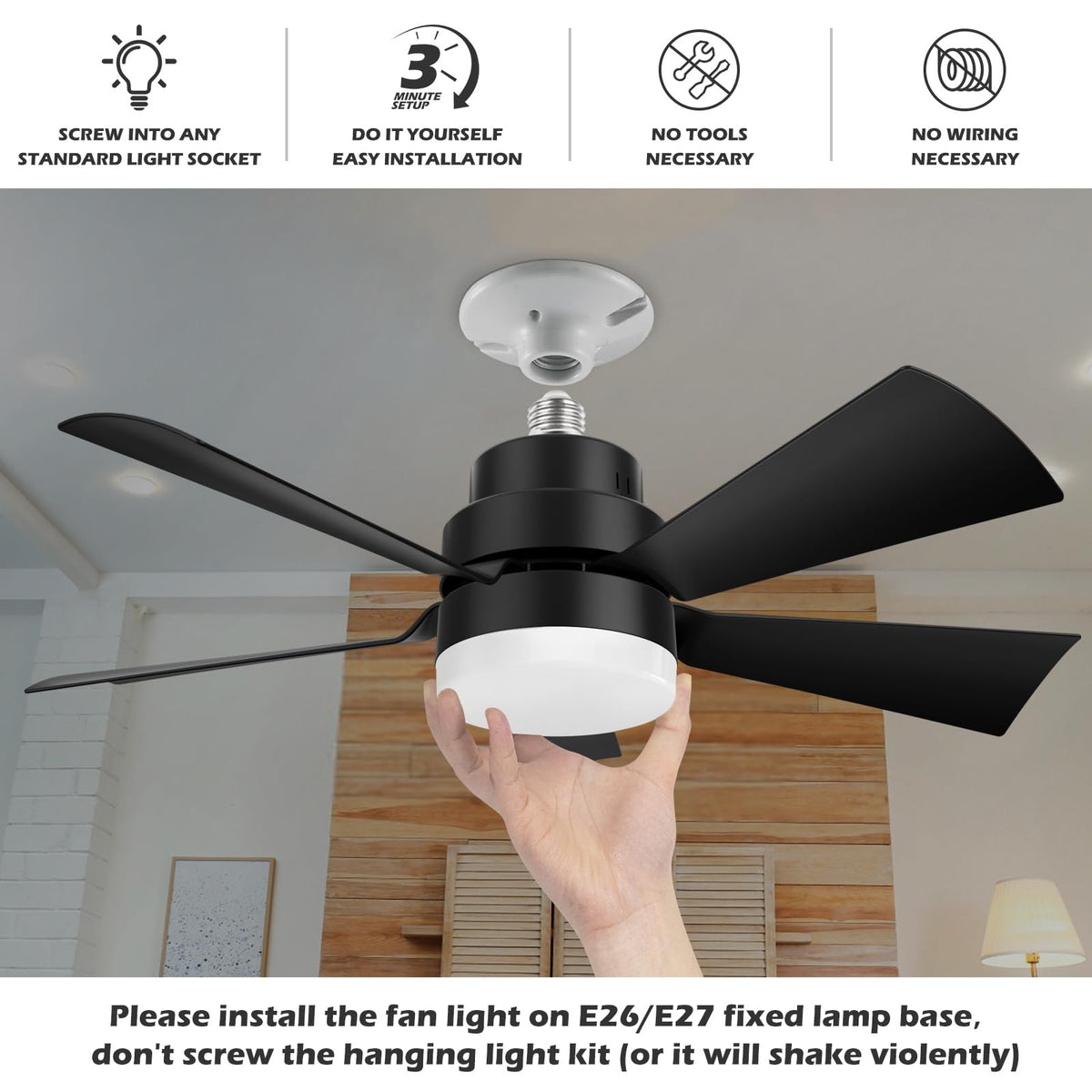 Five blades on the EEK light fan deliver stronger airflow