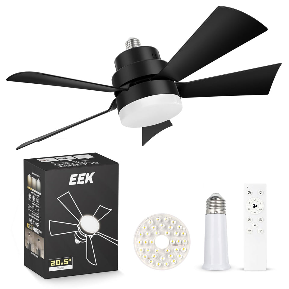 EEK socket fan light with remote for quiet cooling and lighting