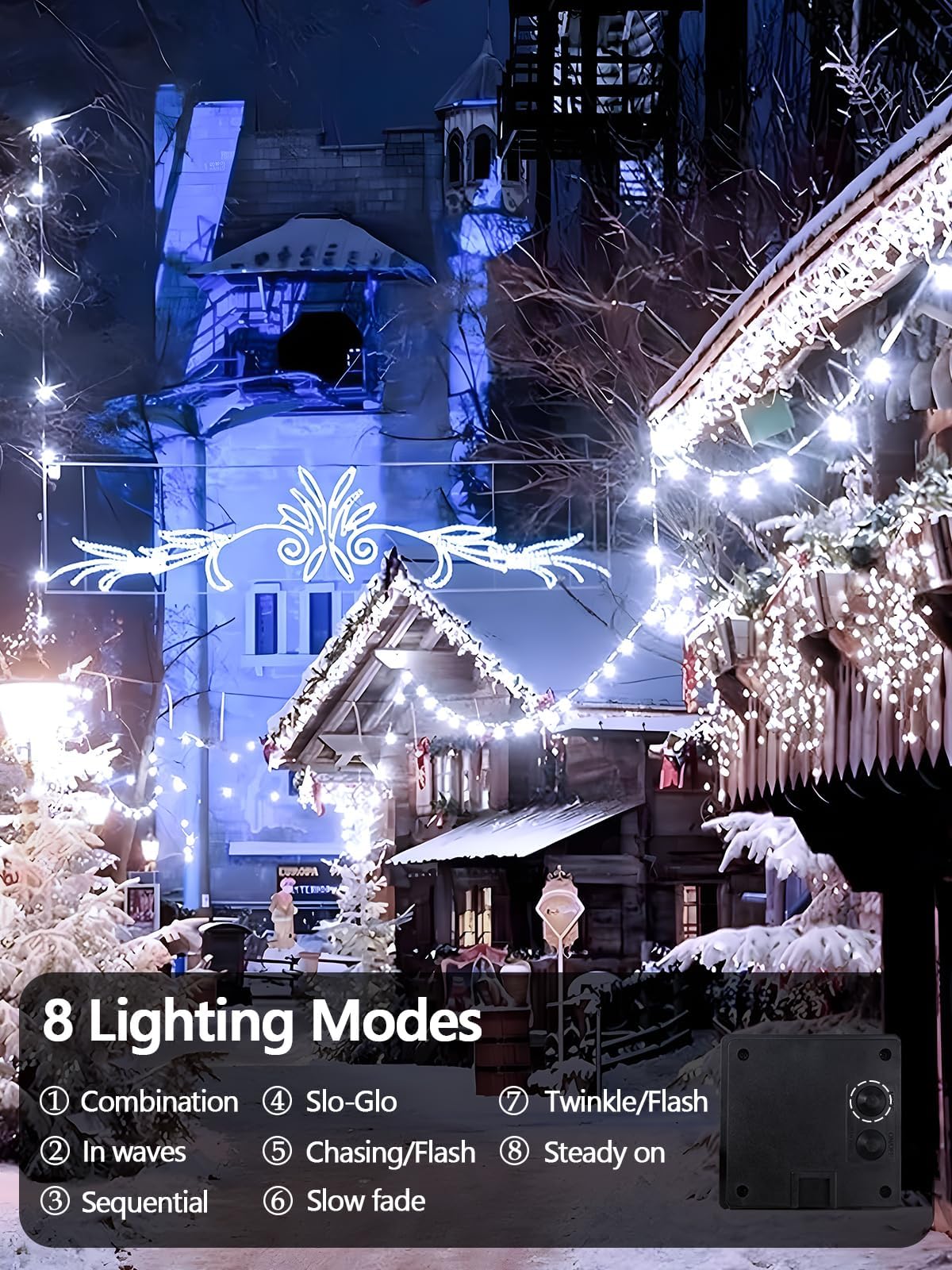 EEW green-wire solar Christmas lights for outdoor festive ambience.