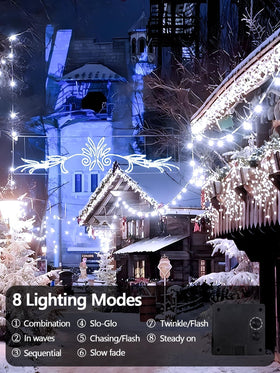 EEW green-wire solar Christmas lights for outdoor festive ambience.