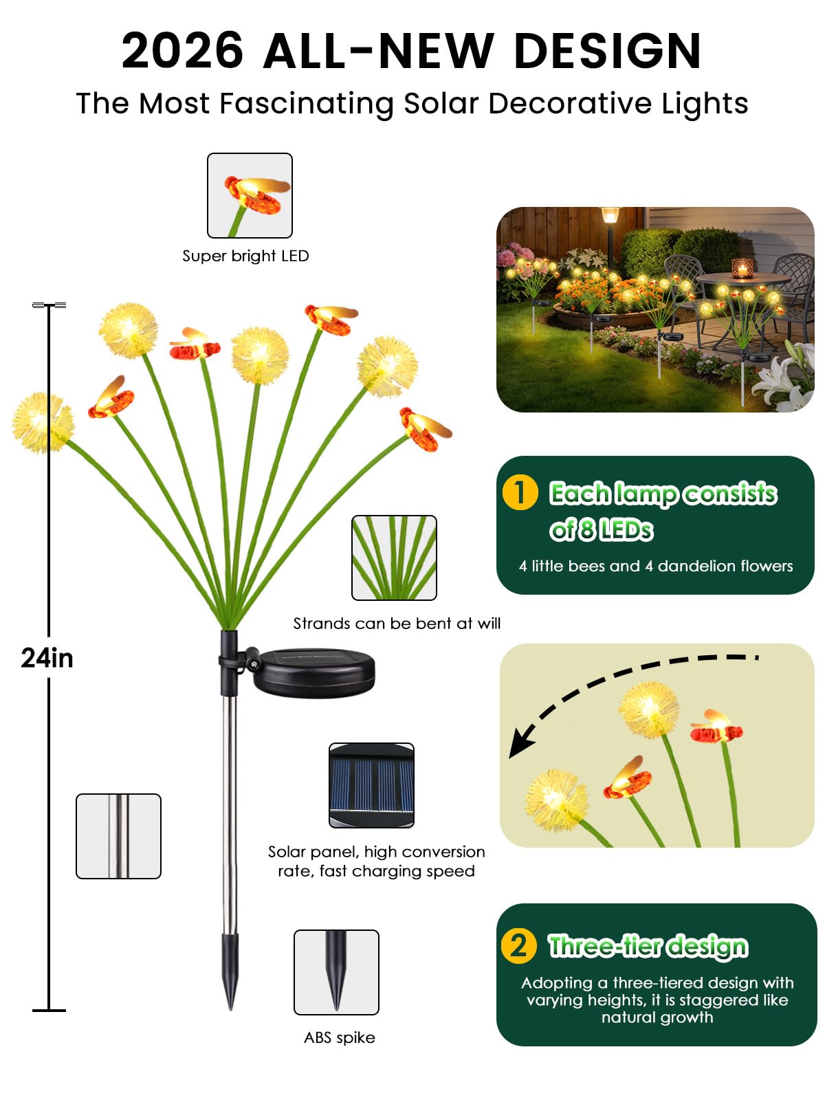 EEW solar dandelion-bee lights IP65 waterproof design for any weather