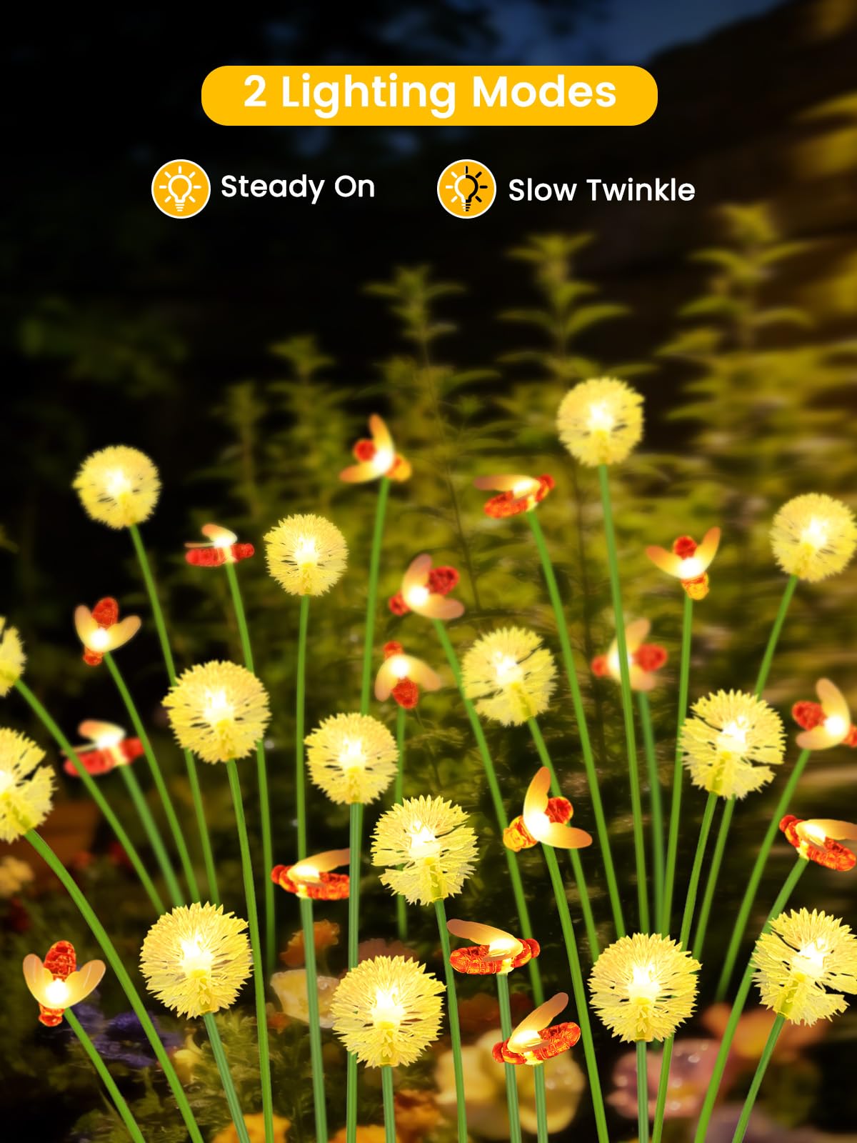 EEW solar dandelion-bee lights side view highlighting path lighting