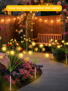 EEW solar dandelion-bee lights warm white glow after sunset