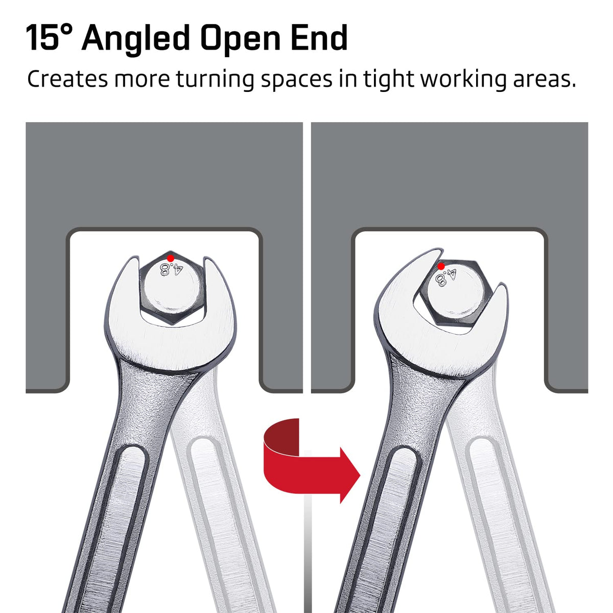 12-point offset box end improves clearance around obstructions.