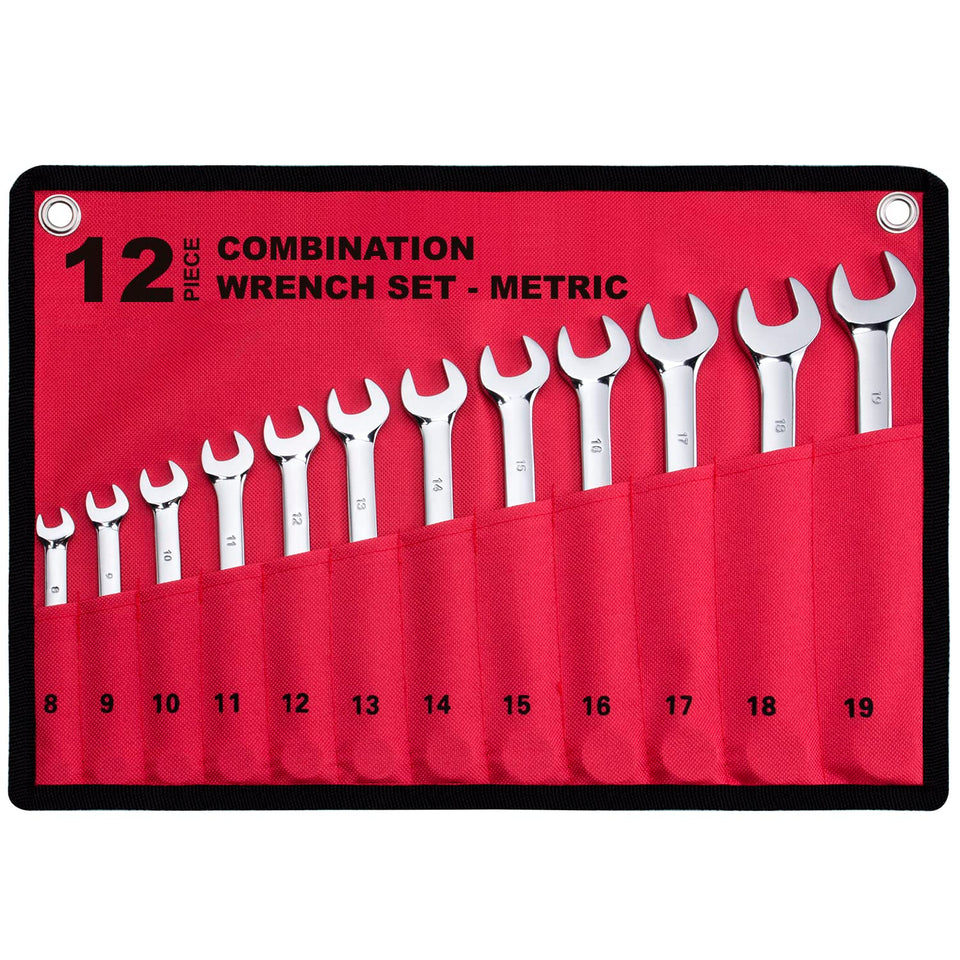 EFFICERE 12-piece metric wrench set with roll-up pouch for organized storage