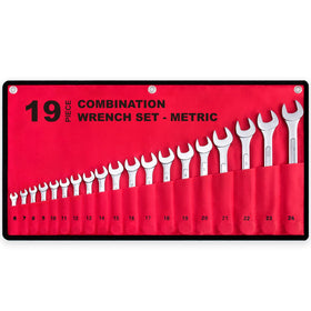 EFFICERE 19-piece metric wrench set full range from 6mm to 24mm for broad maintenance tasks.