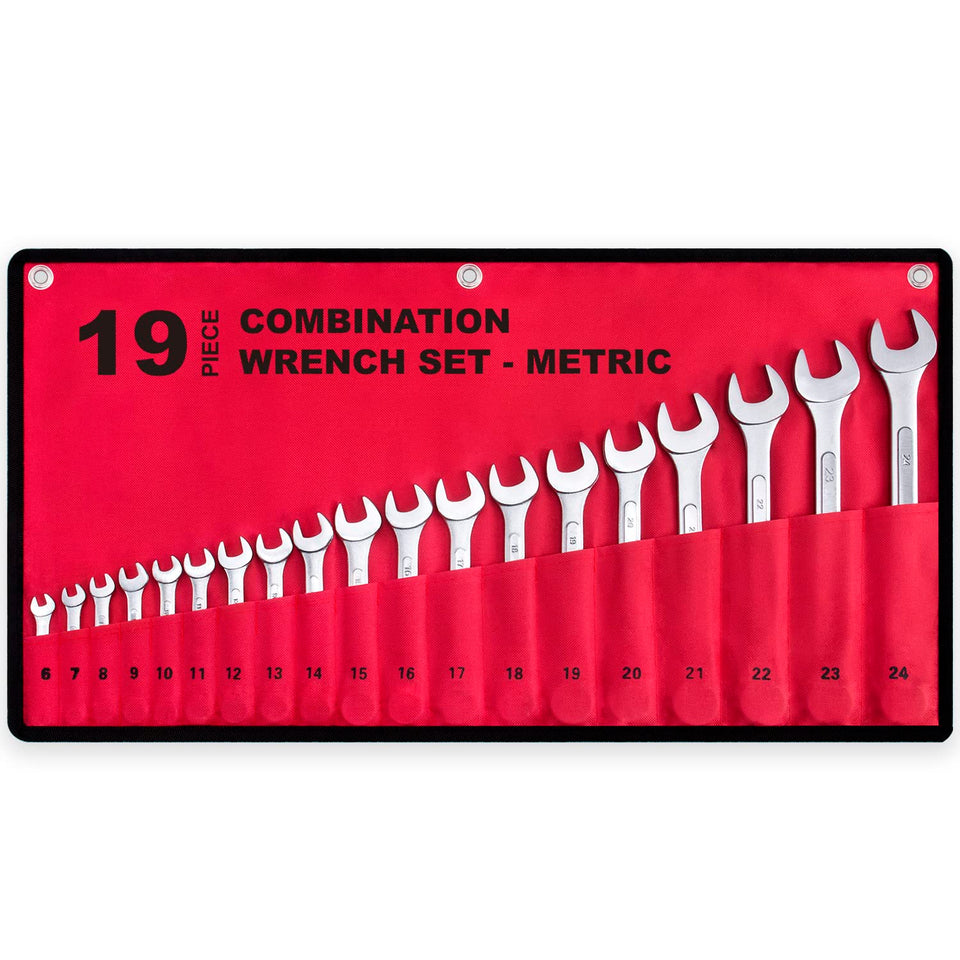 EFFICERE 19-piece metric wrench set full range from 6mm to 24mm for broad maintenance tasks.