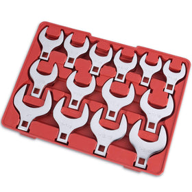 EFFICERE crowfoot wrench set with large SAE sizes, neatly organized for quick access.