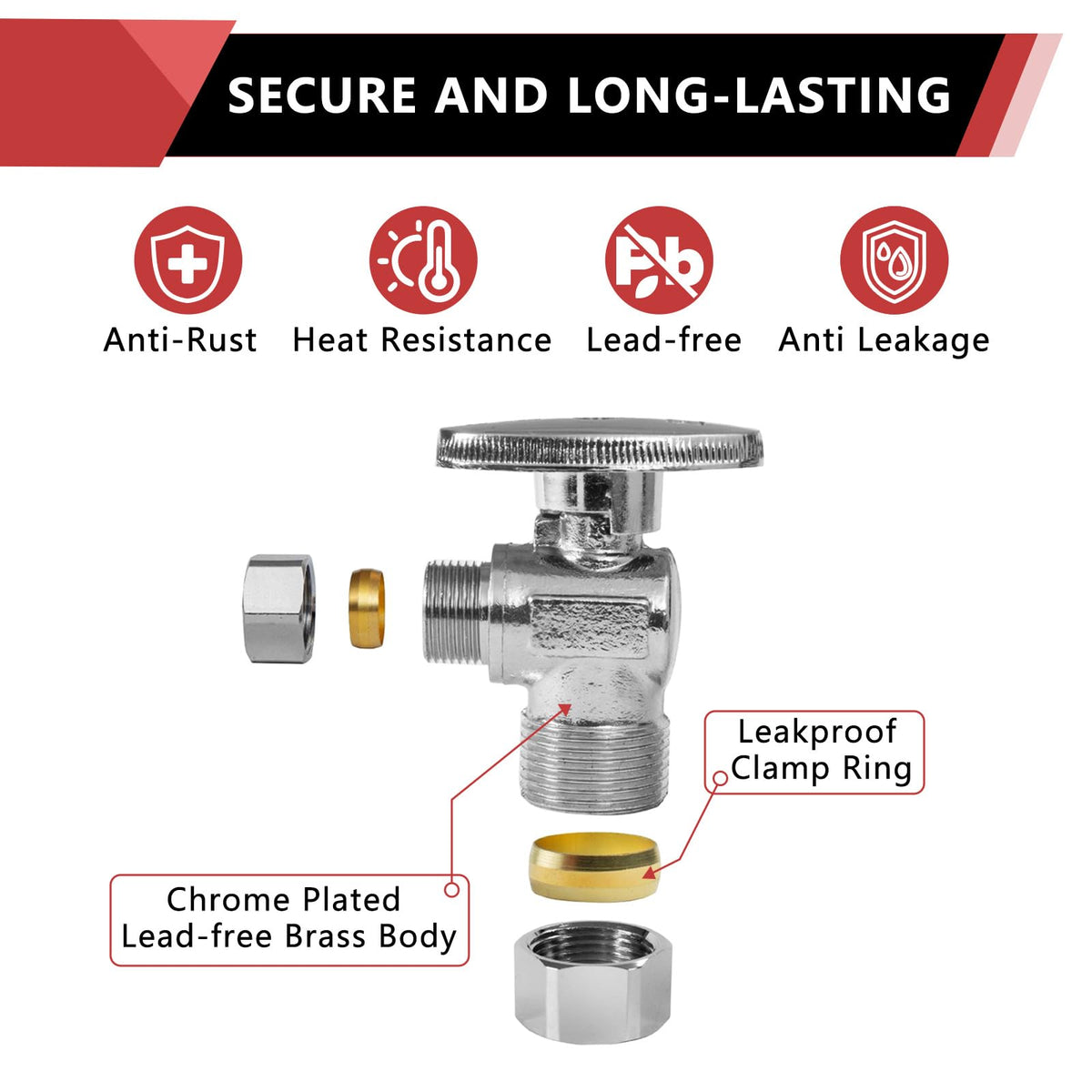 EFIELD chrome angle stop valve made with lead-free brass