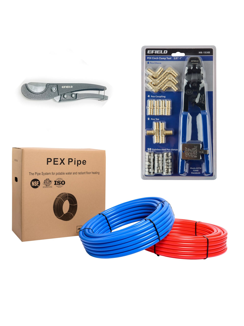 EFIELD 1/2 inch PEX tubing red blue coils for fast hot and cold water routing