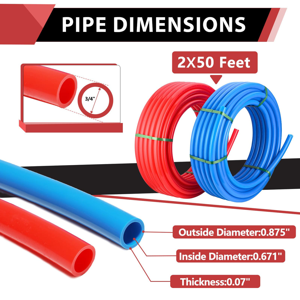 EFIELD PEX-B red 50ft tubing for hot water distribution