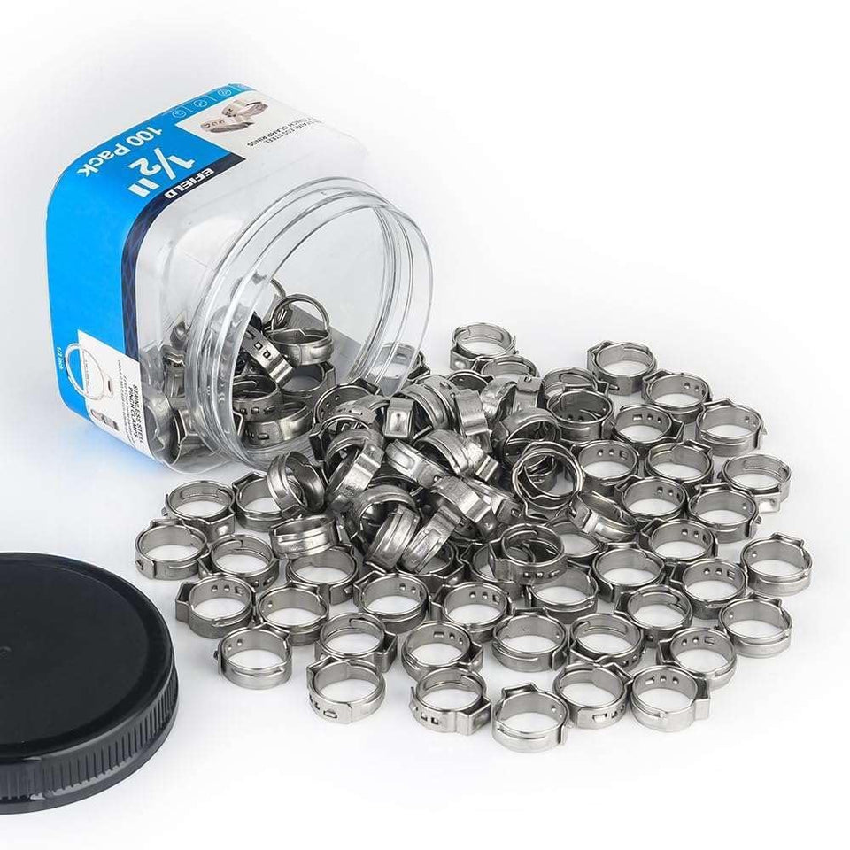 EFIELD PEX Cinch Clamp Ring 1/2-inch pack of 100 for secure connections.