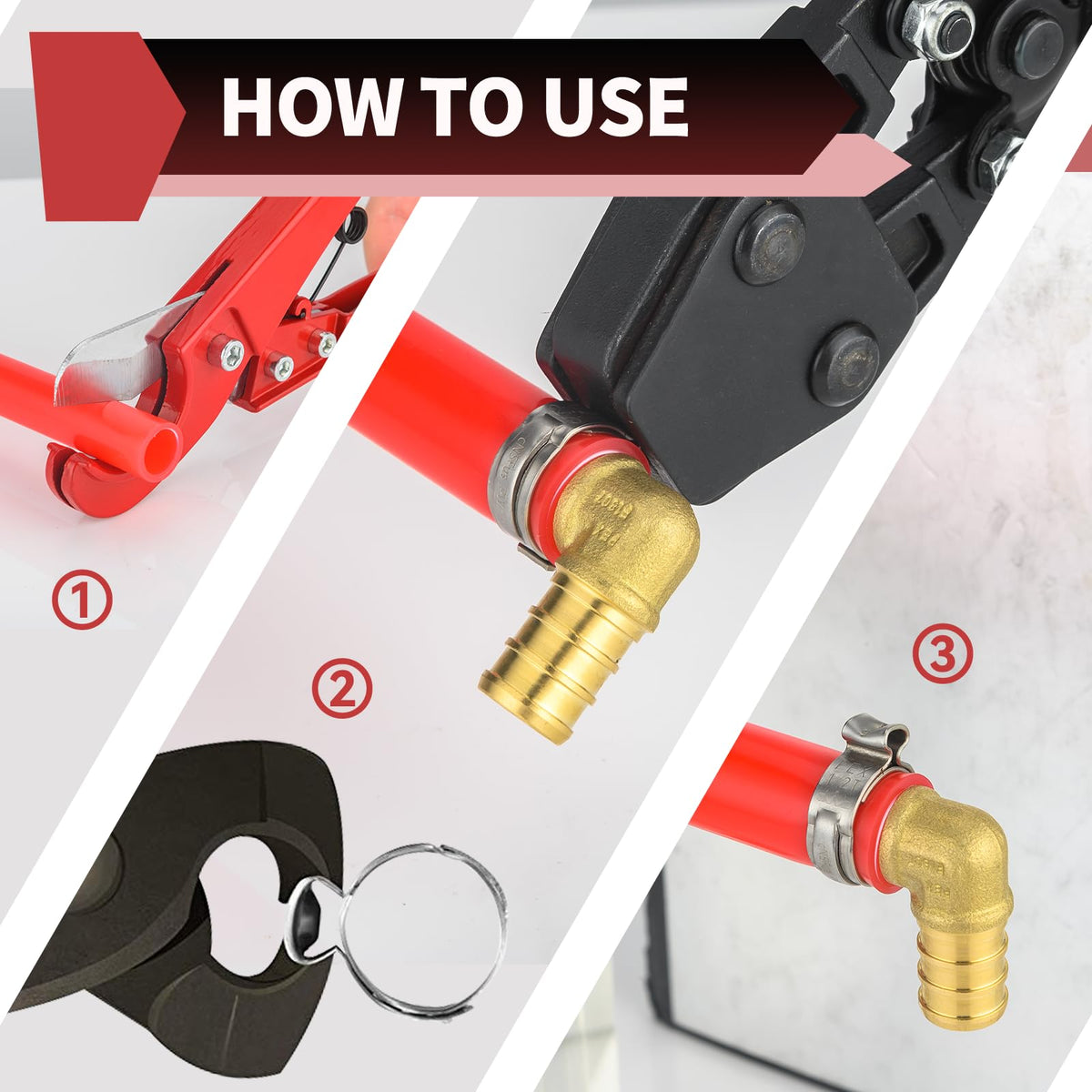 EFIELD 1/2-inch PEX clamps neatly arranged for easy use.
