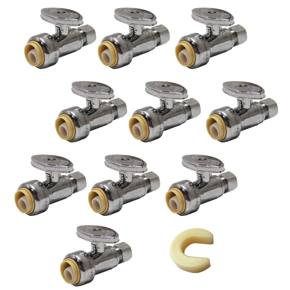 EFIELD push fit valve with chrome finish for fast, tool-free installations.