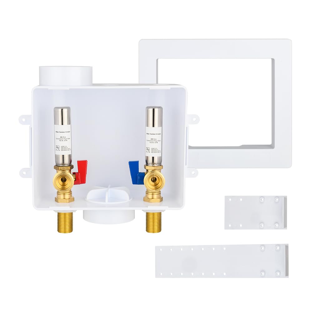 EFIELD WM051 universal outlet box with center drain for easy laundry hookups.
