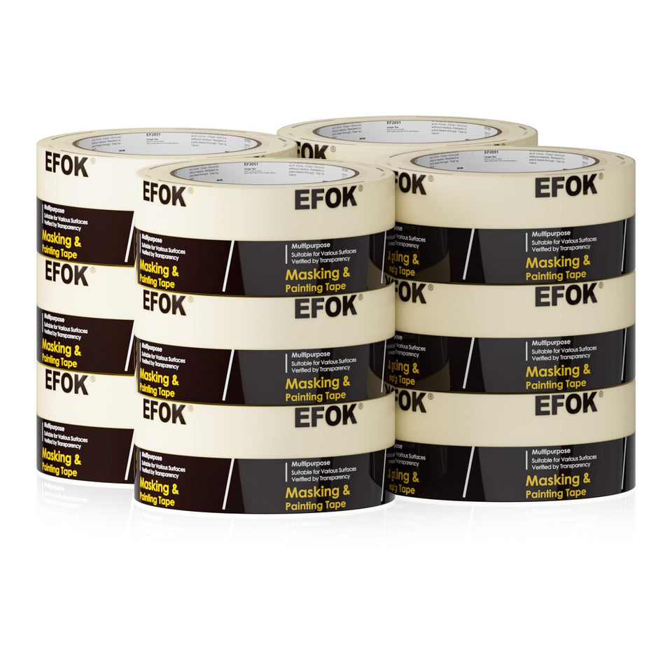 EFOK masking tape roll close-up shows durable adhesive for clean edges.