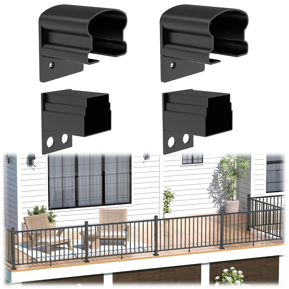 Egadis 4-pack deck bracket connectors in black textured finish for durable outdoor railing