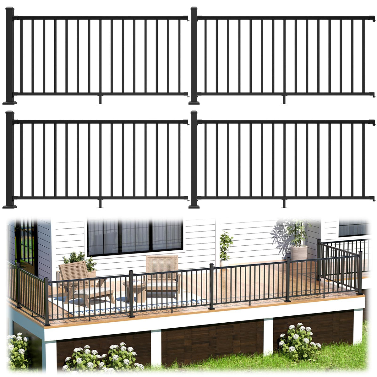 Egadis deck railing kit with four posts for a durable outdoor railing.
