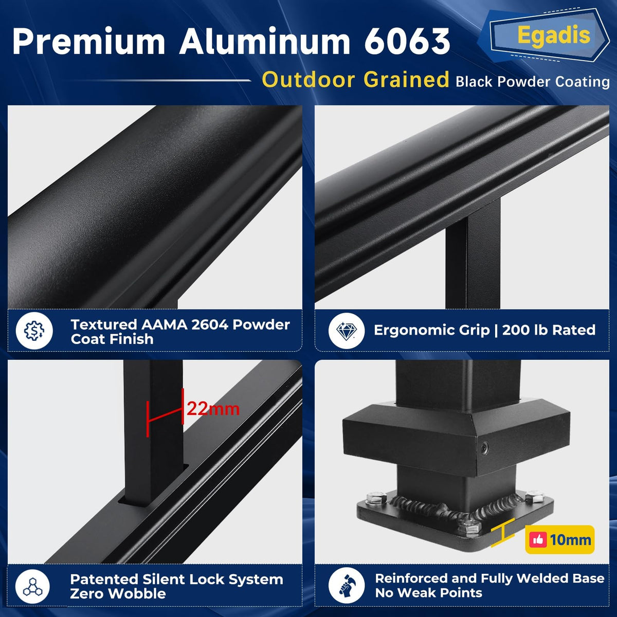 Egadis aluminum rail system profile highlighting strength and outdoor durability