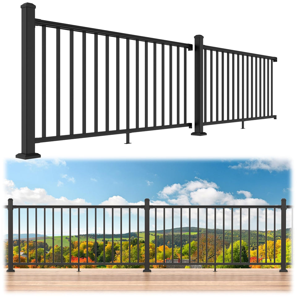 Egadis railing kit assembly shows modular posts for quick DIY porch setup.