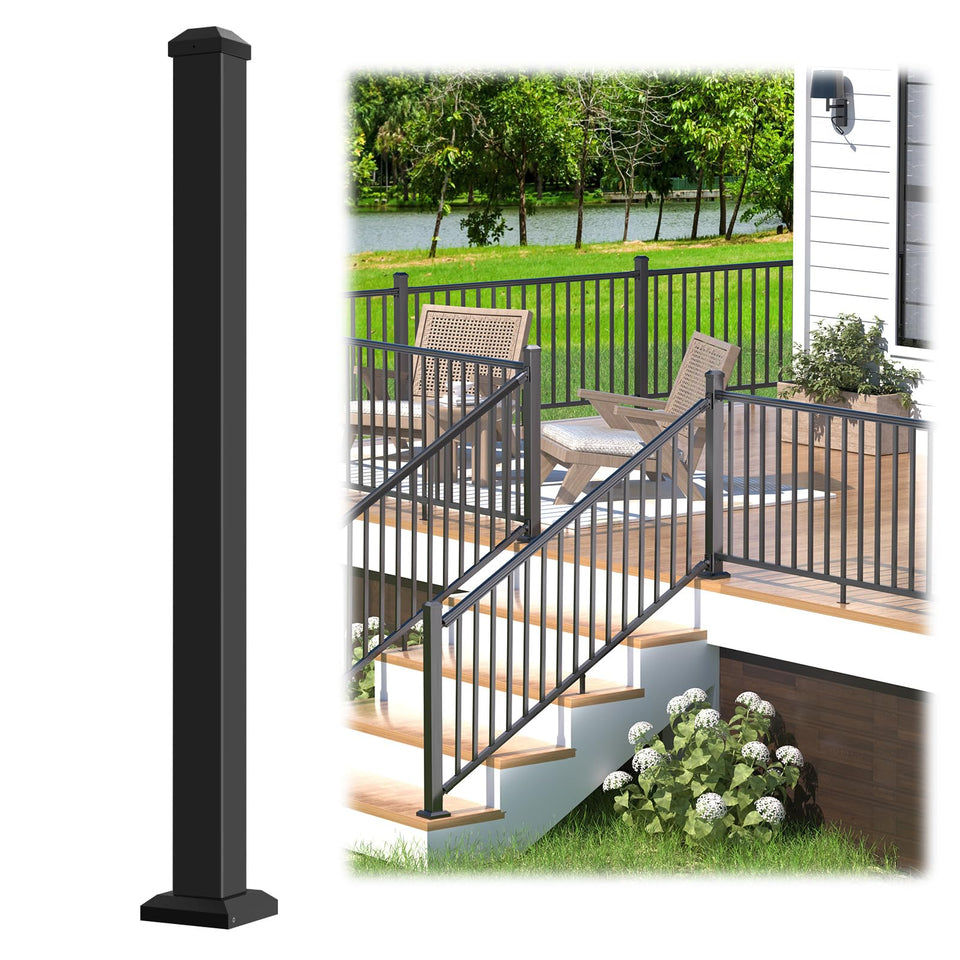Egadis railing post 39in textured black finish for outdoor decks