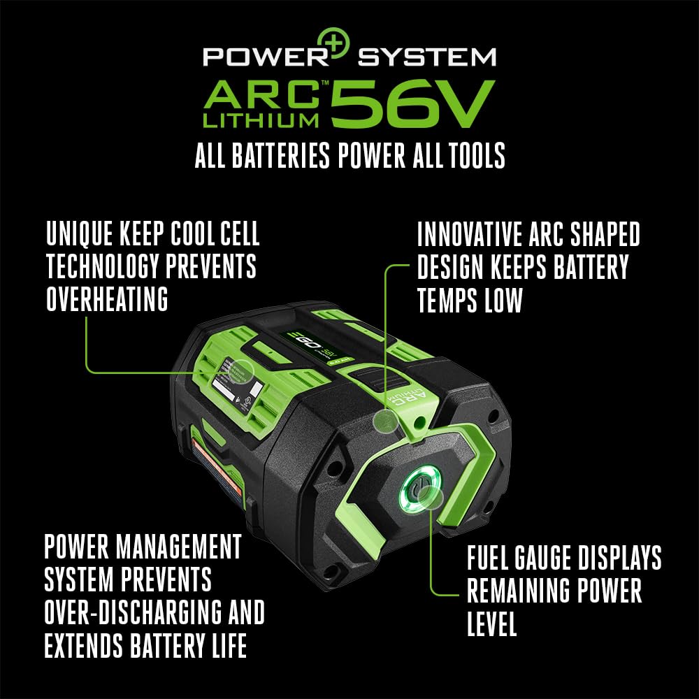 EGO Power+ 56V battery fuel gauge indicator displays remaining runtime.