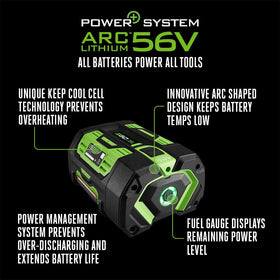 EGO Power+ 56V battery fuel gauge indicator displays remaining runtime.