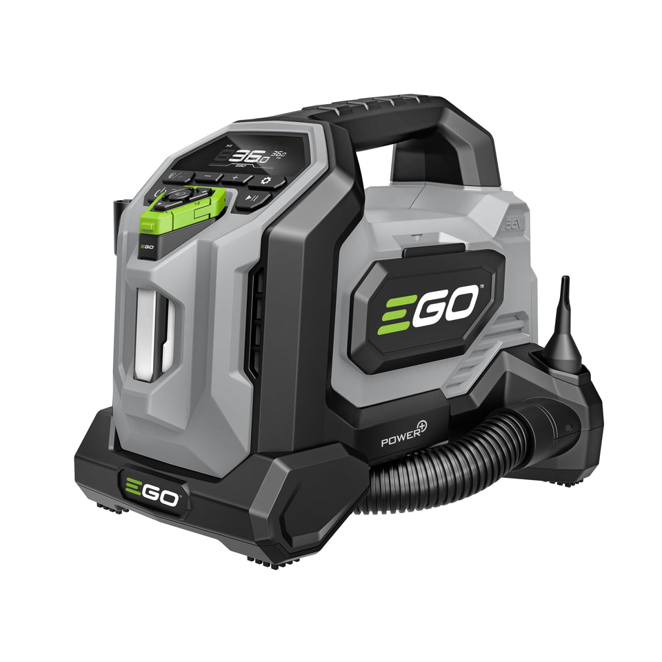 EGO Power+ 160 PSI inflator in action inflating a car tire quickly