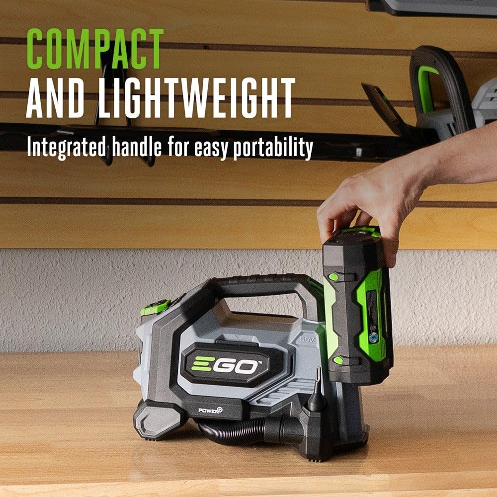EGO Power+ inflator stored in a trunk for on‑the‑go use
