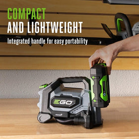 EGO Power+ inflator stored in a trunk for on‑the‑go use