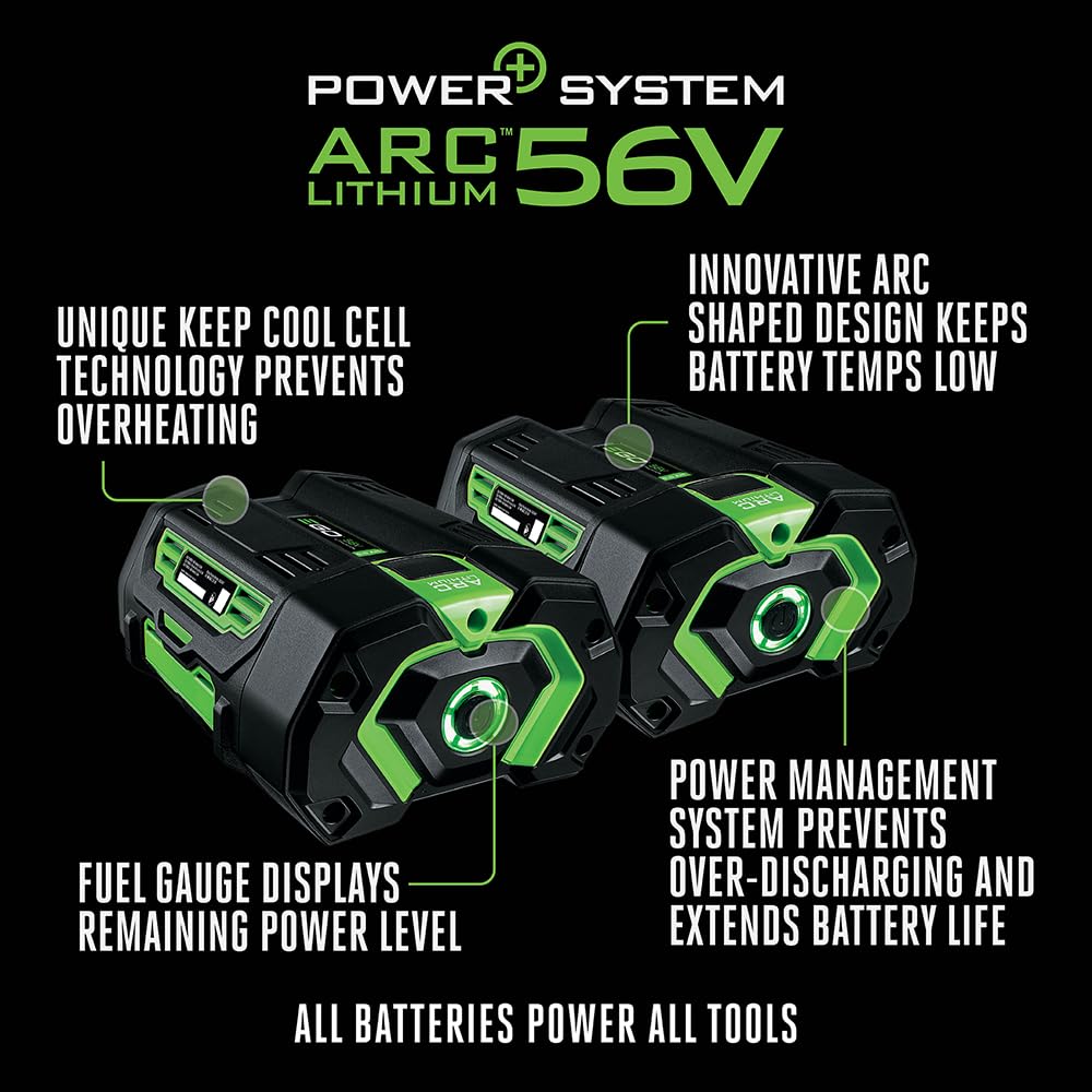 EGO Power+ 56V ARC Lithium fuel gauge visible for easy runtime tracking.