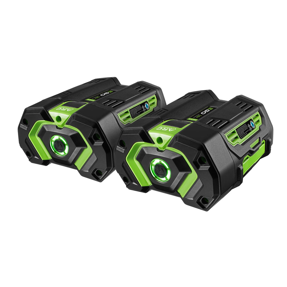 EGO Power+ 56V battery front view demonstrates compact design for extended runtimes.